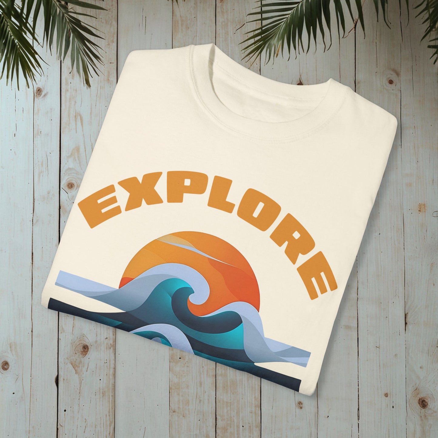 EXPLORE THE DEPTHS RETRO OCEAN SUNSET GARMENT-DYED TEE