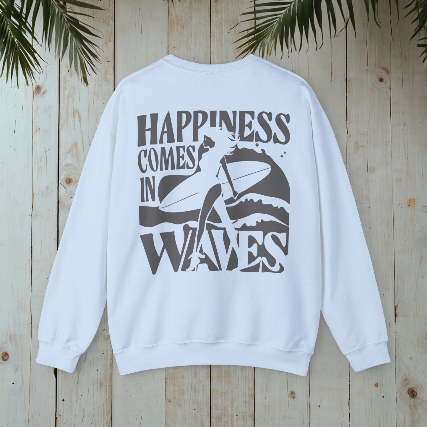 HAPPINESS COMES IN WAVES SURFER Heavy Blend™ Crewneck Sweatshirt