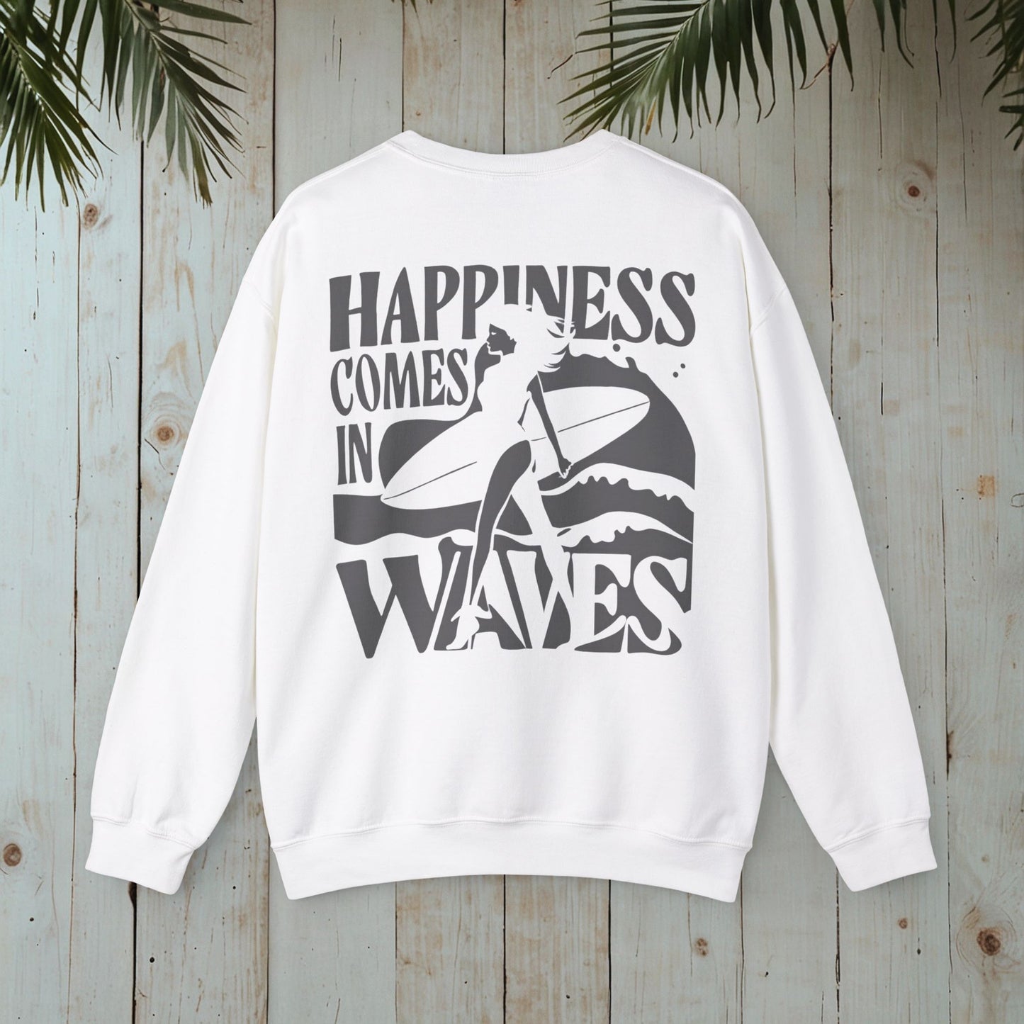 HAPPINESS COMES IN WAVES SURFER Heavy Blend™ Crewneck Sweatshirt